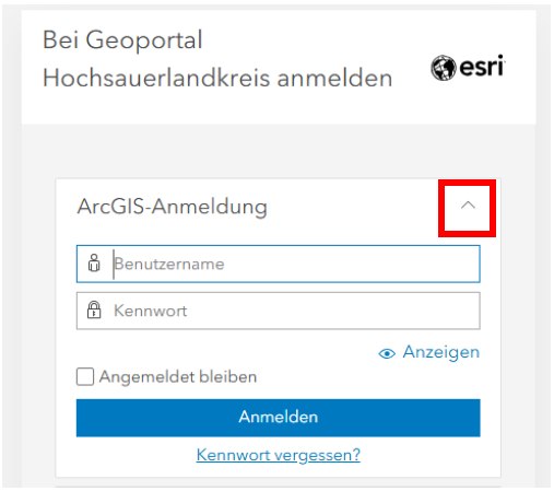 Anmeldemaske Geoportal Hochsauerlandkreis