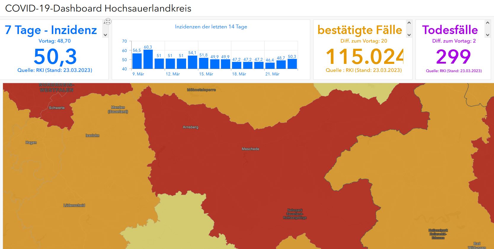 Screenshot vom Dashboard Corona-Zahlen